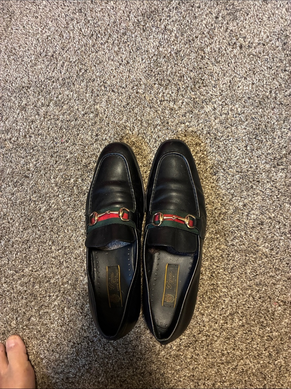 Gucci Black Leather Loafers with Red and Green Web size 44 fits 10.5 USA - Picture 4 of 5